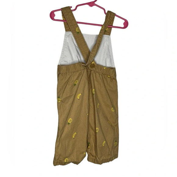 Hanna Andersson pineapple banana print khaki shortall sz 90 3T - Picture 2 of 3